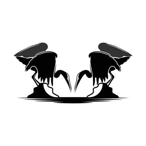 Heron Bird Logo, Vector Bird Flying Stork Heron, Animal Silhouette