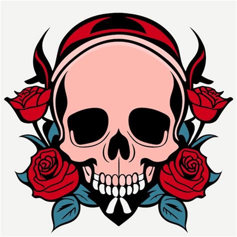 Premium Vector Skull And Roses Dead Skeleton Head And Red Flowers