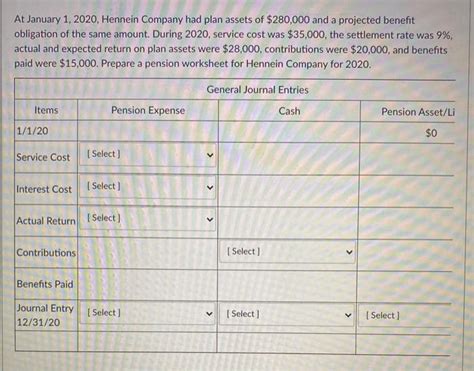 Solved At January 1 2020 Hennein Company Had Plan Assets Chegg