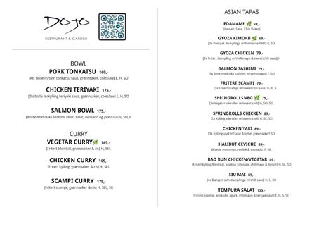 Menu at Dojo Restaurant & Garden, Oslo