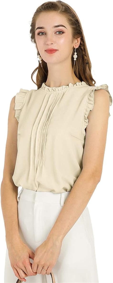 Allegra K Womens Ruffled Business Office 1950s Vintage Sleeveless Work Blouses Top At Amazon