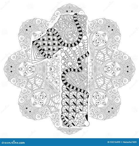 Mandala Con Il Numero Uno Per Colorare Zentangle Decorativo Di Vettore