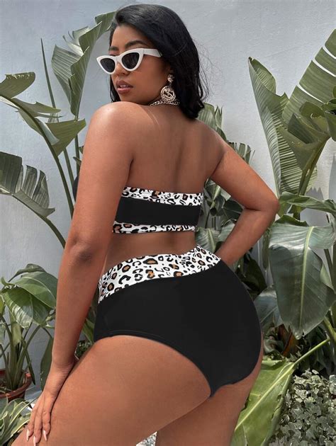 Shein Swim Curve Ensemble De Bikini L Opard Sexy Sans Bretelles Grande