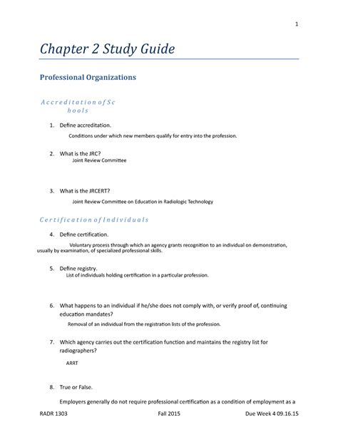 Chapter 2 Study Guide Student Copy - RADR 1303 Fall 2015 Due Week 4 09