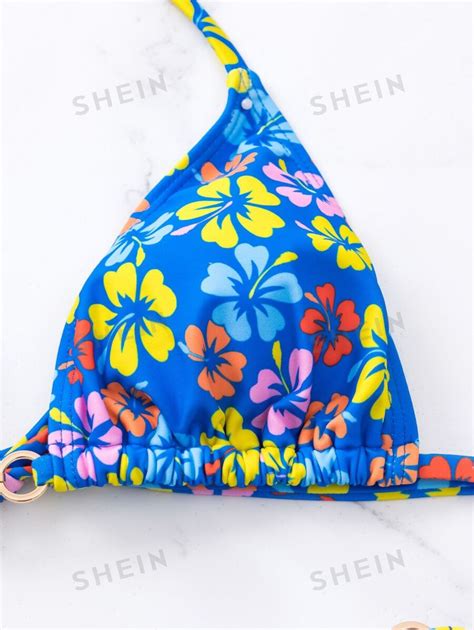 Shein Vcay Summer Beach Floral Triangle Tie Side Bikini Set Shein Usa