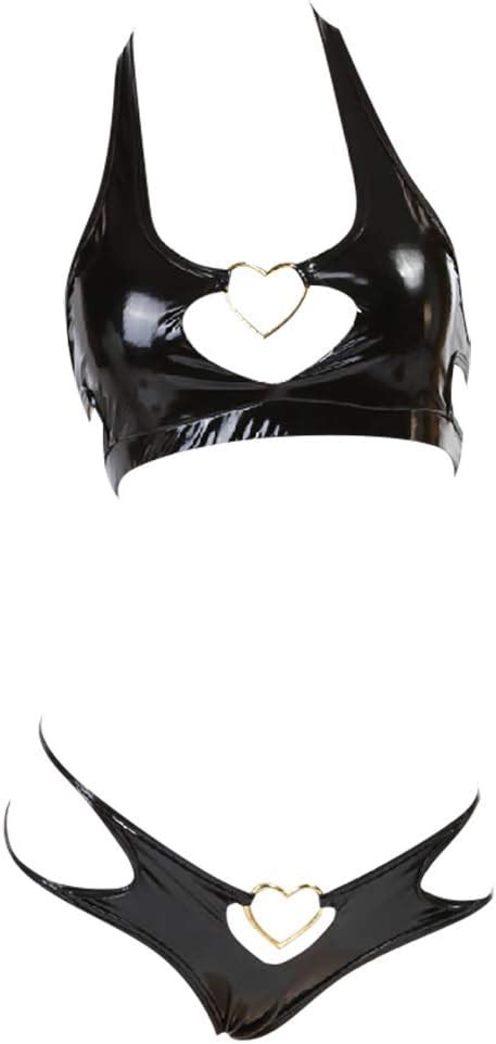 Moeflavor Succubus Devil Heart Buckle Black Leather Kawaii Lingerie Set Sd Amazon Au