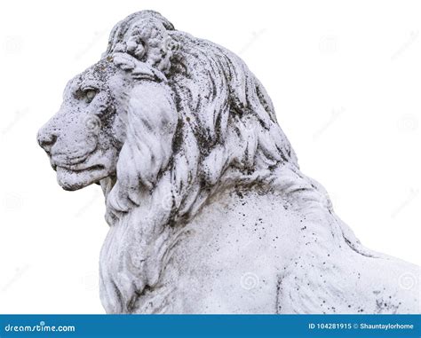 Portrait Of A Noble And Regal Male Lion Stone Statue In A Stately Home