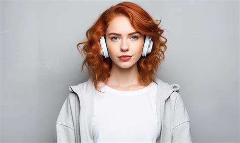 Premium Photo A Woman With Red Hair Wearing Headphones