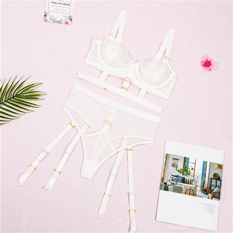 Erotic Piece Sheer Lingerie Set Elegant Embroidered Bandage Etsy