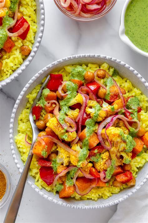 Roasted Curried Veggie Bowl with Jalapeño Herbed Tahini - Eating by Elaine