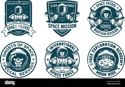 Astronaut Badge Set In Vintage Style Stock Vector Image And Art Alamy