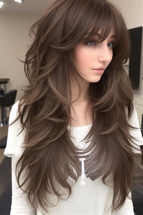Curtain Bangs With Layered Long Hair Brunette With Golden Highlights