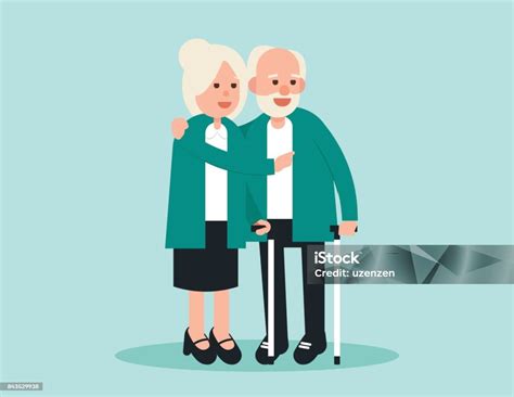 Orang Tua Dua Lansia Berdiri Dan Menyapa Konsep Ilustrasi Vektor Lansia