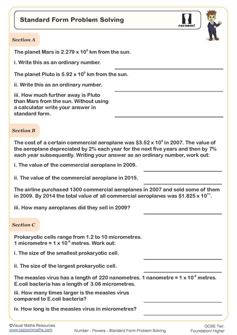 Standard Form Problem Solving Worksheet Printable Maths Worksheets