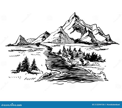 Mountains Sketch Hand Drawn Vector Illustration Mountain Travel