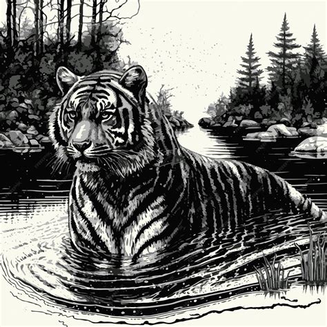 Premium Vector | Sketch of a bathing sumatran tiger