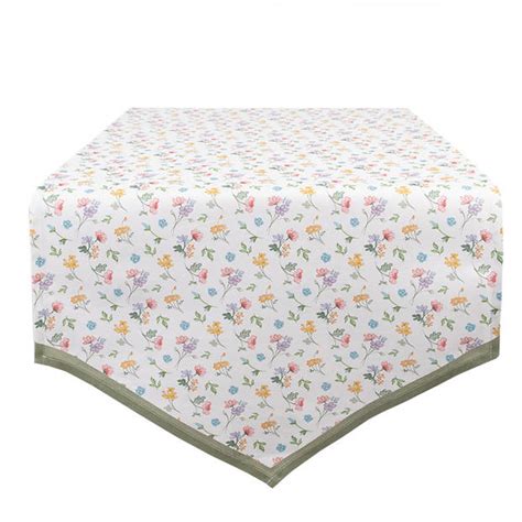 Clayre Eef Tafelloper 50x160 Cm Wit Groen Katoen Bloemen Wit Blokker