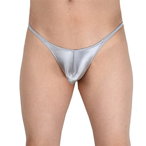 Buy JAXFSTK Men S Shiny Bikini Briefs Pouch Mini Underwear Guys Bikini Pants Silver M Online At