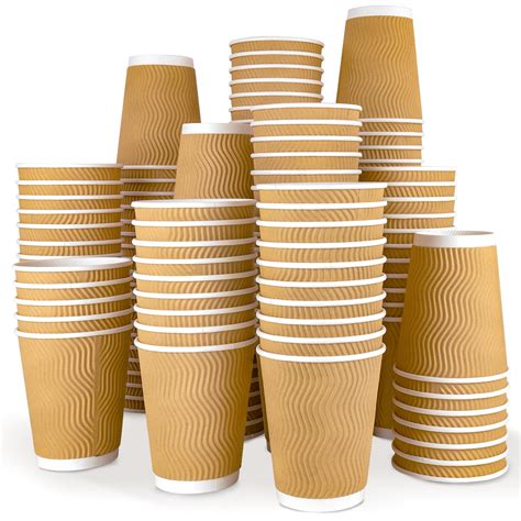 Ginkgo Pack Hot Paper Cups Oz Insulated Disposable Corrugated Coffee Cups Ripple Wall