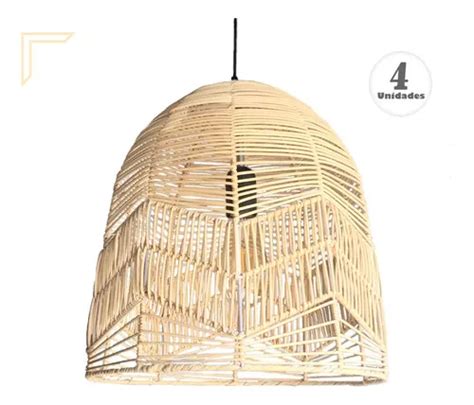 4 Pendente De Rattan Em Fibra Natural Artesanal Palha Nat22 110V 220V