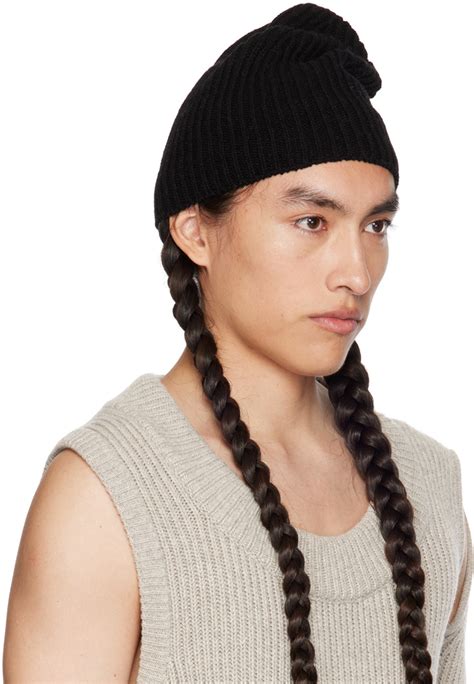 Rick Owens Black Ribbed Beanie Rick Owens