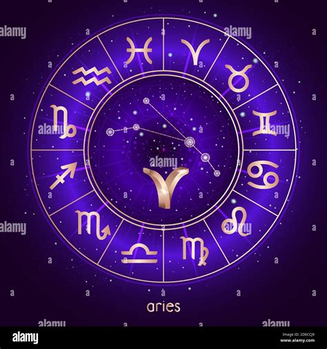 Signo Del Zodiaco Y Constelación De Aries Con El Círculo Del Horóscopo Y Símbolos Sagrados En El