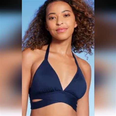 Shade Shore Swim Shade Shore Womens Triangle Bralette Faux Wrap Halter Bikini Top Large