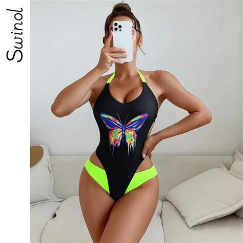 Jual PREORDER Swinol Black Sexy Backless Halter One Piece Bikini Butterfly Decorated Beach Party