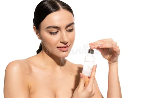 Brunette Woman With Bare Shoulders Looking Stock Photo Image Of Clean Rejuvenation