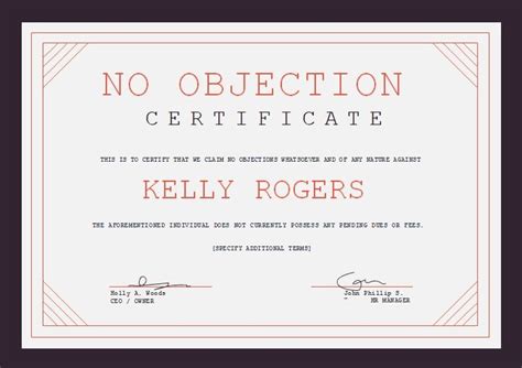 Free Sample No Objection Certificate Templates Printable Samples Images