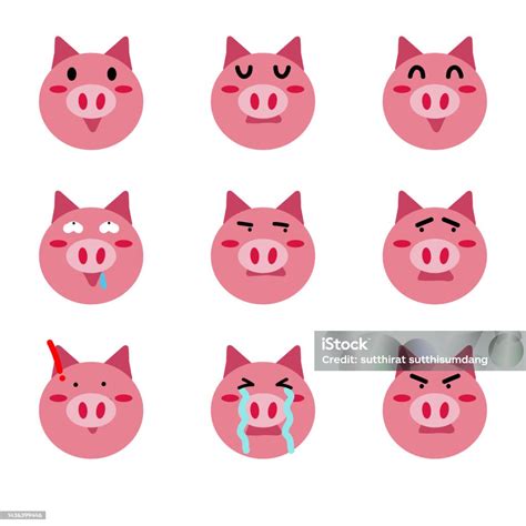 Emoticon Character Design Pig Face Emotion Stock Illustration