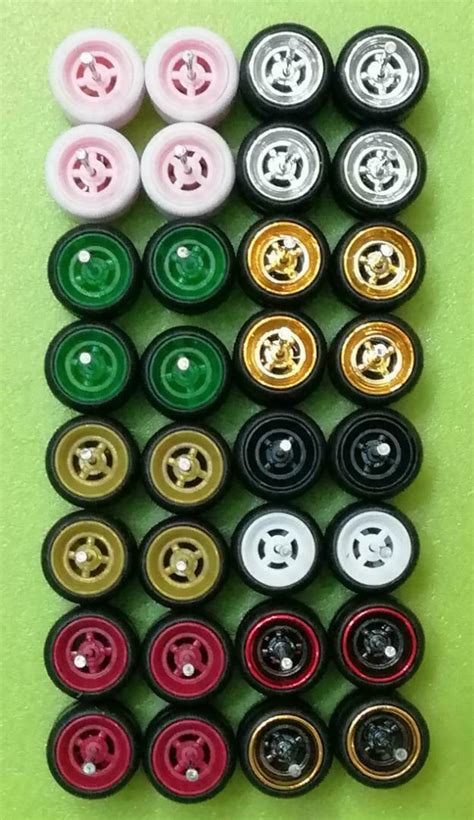 Hot Wheels 6 Spoke Rubber Tire 24 Sets 8 Colors MIX For JDM 1 64 164Wheel