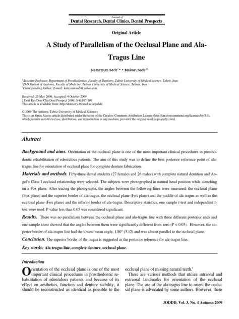 A Study Of Parallelism Of The Occlusal Plane And Ala Tragus Line Pdf