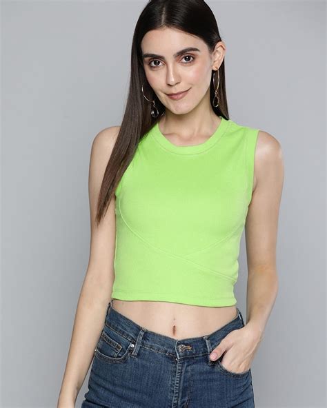 Buy Womens Green Slim Fit Crop Top For Women Green Online At Bewakoof