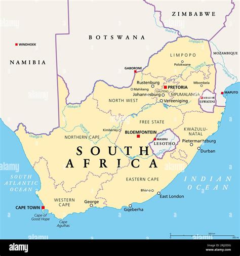 South Africa Political Map With Provinces Largest Cities