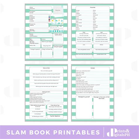 Slam Book for College Students and Adults - Stripe Design, Mint Green