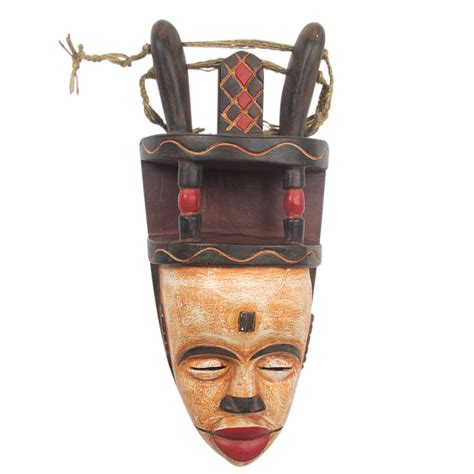 Unicef Market Hand Made African Sese Wood Mask Ibiobio Horn