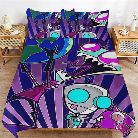 Invader Zim Duvet Cover 3 Piece Bedding Set Teen Comforter Cover Set Super Soft 3d Duvet Cover