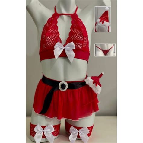 Fantasia Mamãe Noel TANGA lingerie sexy Natal roupa feminina