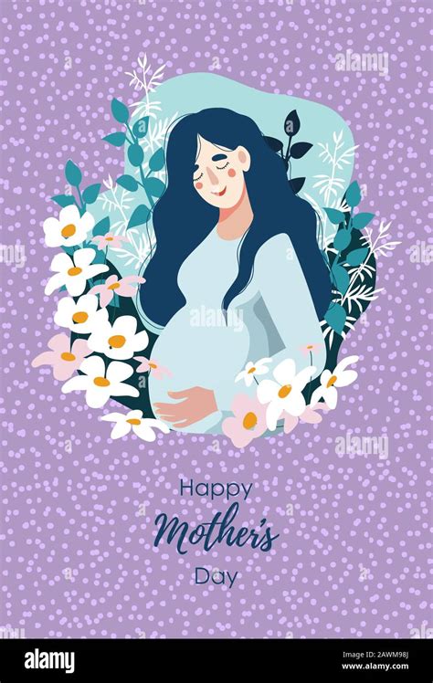 Happy Mother S Day Pregnant Woman Surrounded By Many Flowers Vertical