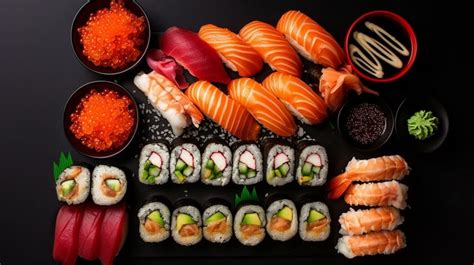 sushi assortment spread image sushi sashimi nigiri