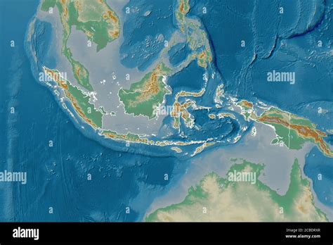 extended area  outlined indonesia topographic relief map