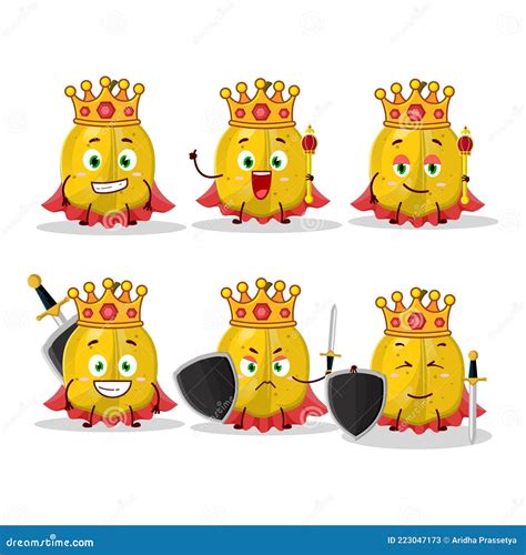 A Charismatic King Quince Cartoon Character Wearing A Gold Crown Stock