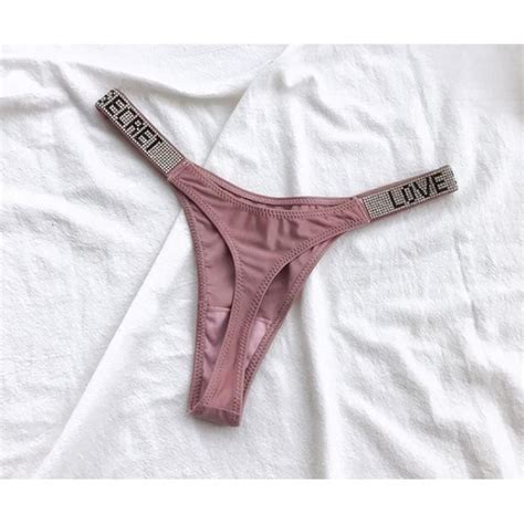 Culotte slip LOVE Culotte Rose avec Strass pour Femme Sous Vêtement Sexy Taille Basse Lingerie