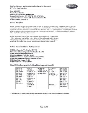 Fillable Online Bacnet Protocol Implementation Conformance Statement I