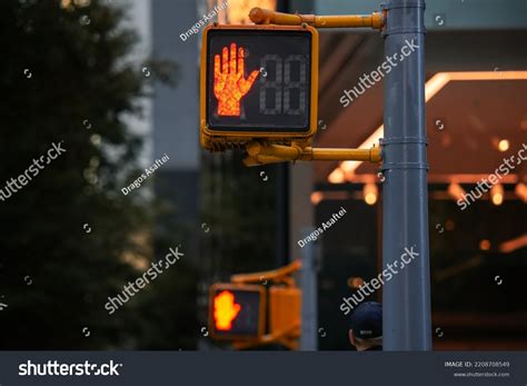 Pedestrian Traffic Light Indicator Showing Red Stock Photo 2208708549