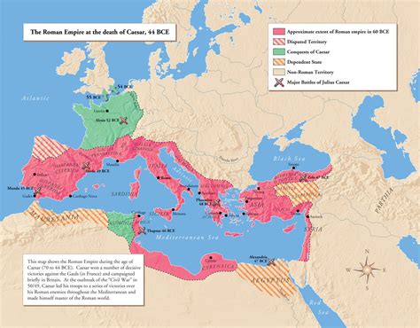 Julius Caesars Conquest Of Gaul Map Of Empire Around 50 Bc