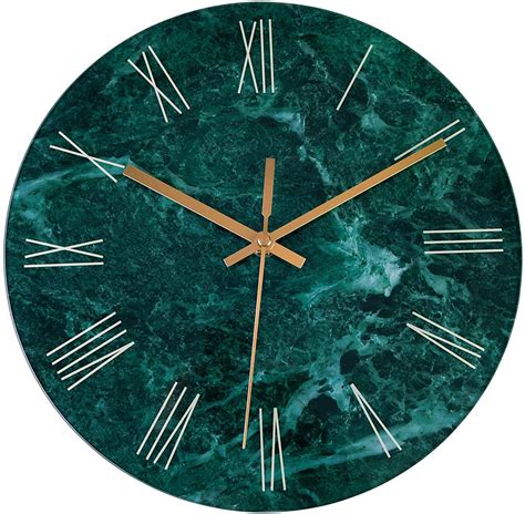 Tempered Glass Wall Clock Marble DesignSilent Non Ticking Etsy