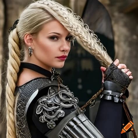 Artistic Depiction Of A Woman In Armor With Long Blond Hair