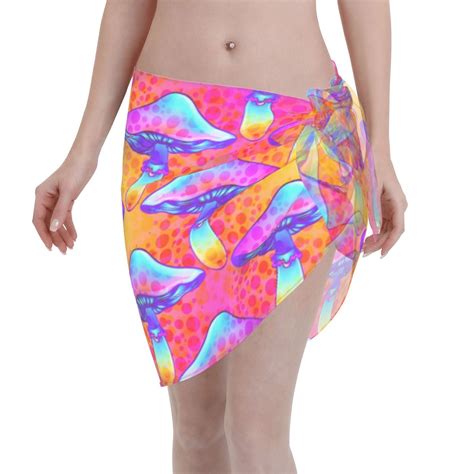 Coaee Magic Mushrooms Women S Short Sarongs Beach Wrap Sheer Bikini Wraps Chiffon Cover Ups For